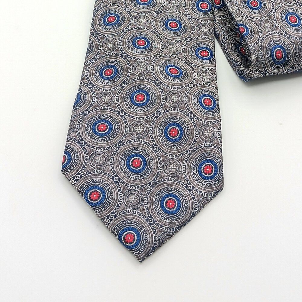 Cape Cod Neckwear Silk Tie Mens 60” Gray Blue Geometric Art Deco Classic New